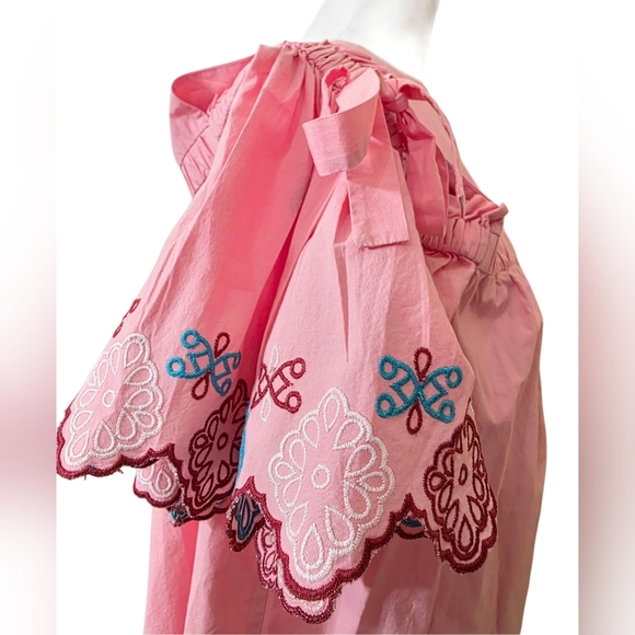 LOFT By Ann Taylor Pink Cold Shoulder Embroidered Peasant Top Size Medium - Picture 2 of 16